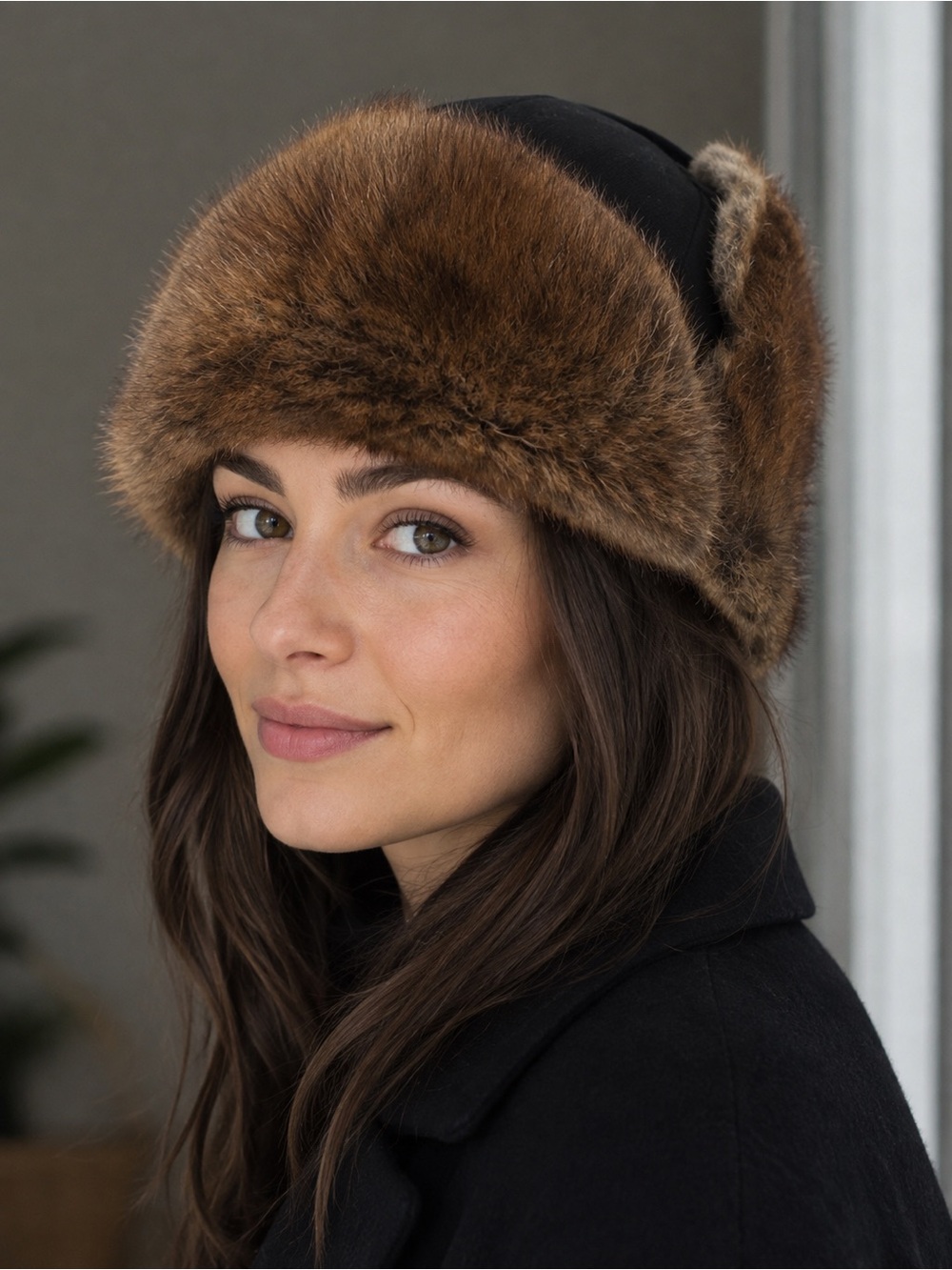 Muskrat Fur Trim Hat RCMP Military style
